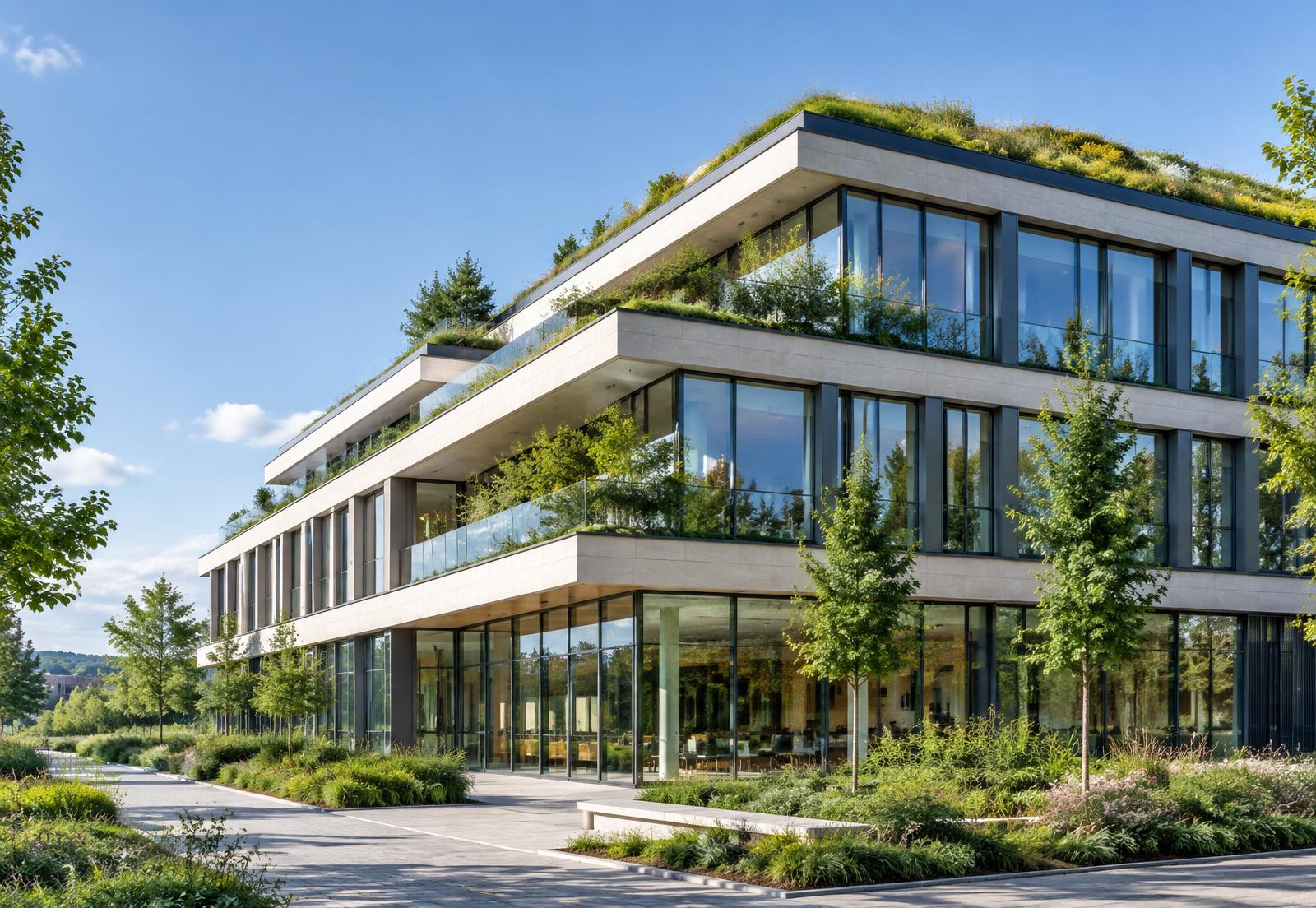 Moderne Immobilie mit begrünten Terrassen